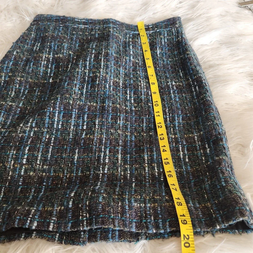 J. Jill Tweed Skirt 4 Petite Pencil Mini‎ Knee Lined Heather Blue Office Work
